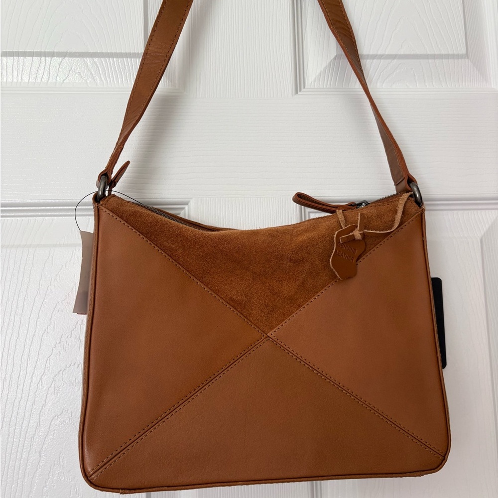 NWT Women’s Brown Genuine Leather & Suede Shoulder Bag